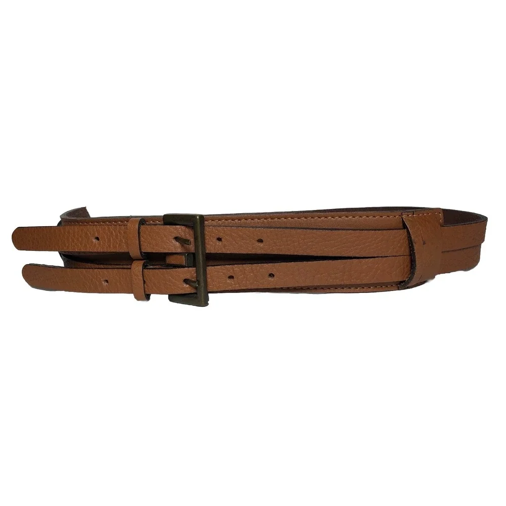 Lenny Niemeyer Minimalist‎ Quiet Luxury Double Strap Leather Belt 28 Tan STAINED